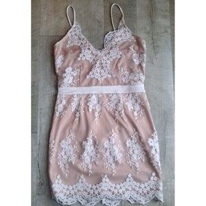 Charlotte Russe Large Wedding Cocktail Summer Lace Dress Sleveless Beige Floral